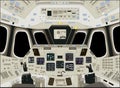 Spaceship cabin from inside, black and white vector illustration Royalty Free Stock Photo