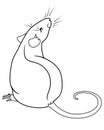 Rat Is The Symbol Of The Chinese Horoscope. Rat Sits Rear View. Mouse - Rodent Pet Vector Coloring Picture.