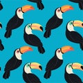 Trendy pattern with toucan. Vector seamless texture.