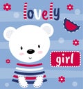 Cute Teddy bear on a postcard with the inscription lovely girl. Vector illustration. Cartoon drawing. Can be used for t-shirt prin Royalty Free Stock Photo