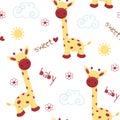 Cute giraffes on a postcard with the inscription. Colorful cute background vector, good for printing. Seamless pattern.