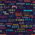 Seamless pattern with summer typography quotes. Colorful design for print, wallpaper, banner, fabric