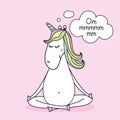 Ommmmmm meditation - funny vector quotes and unicorn drawing.