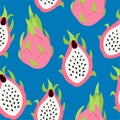 Dragon fruit pattern. Tropical vector seamless texture.