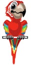 Cartoon red macaw parrot front view