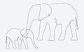 Elephants family african animals line drawing vector