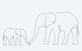 Elephants family african animals line drawing