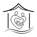 Vector silhouette of a family symbol under protection, in the house a family couple a man and a woman with a child Royalty Free Stock Photo