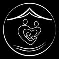 Vector silhouette of a family symbol under protection, in the house a family couple a man and a woman with a child on a black back Royalty Free Stock Photo