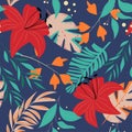 Trend abstract seamless pattern with colorful tropical leaves and plants. Vector design. Jungle print. Floral background. Printing