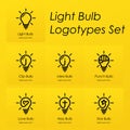Light bulb symbol logotypes set with creative ideas, star, cross, punch, love heart, idea, clip symbols in light bulb
