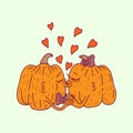 Halloween. Pumpkin lovers kiss.