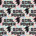 Holographic digital camouflage seamless pattern with girl power quote. Feminist slogan. Royalty Free Stock Photo