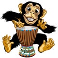 Cartoon chimp native African drummer