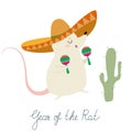 Funny postcard for New 2020 Year  with dancing cute rat. Year of the Rat. New Year card. Royalty Free Stock Photo