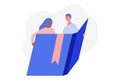 Man and woman reading giant book. Couple reading a book. Online education concept. Flat vector illustration Royalty Free Stock Photo