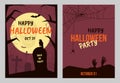 Vector set of Halloween party invitations  with bats and zombie hands Royalty Free Stock Photo