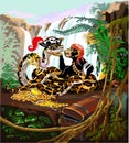 Cartoon chimpanzee and python pirates illustration