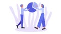 Two people connecting chart elements. Business metaphor. Team concept. Flat vector illustration. Royalty Free Stock Photo