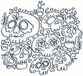 Day of the Dead line art print. Holy Death. Mexican sugar skulls.