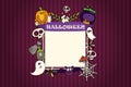 Halloween Banner With Icons Set on Textured Background. Ghost, bat, web, candle, poison, skull vector flat Illustration with place Royalty Free Stock Photo