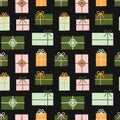 Gift boxes seamless pattern, Christmas presents.