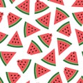 Cute seamless vector pattern with watermelons on white background