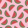 WebSeamless background with pink watermelon slices. Cute fruit pattern