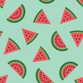 WebSeamless background with green watermelon slices. Cute fruit pattern