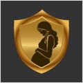 WebPregnant mother and gold shield. Stock icon. Vector Illustration.