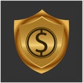 Dollar and gold shield. Stock icon. Vector Illustration. Royalty Free Stock Photo