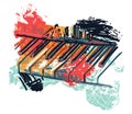 Abstract piano keyboard in watercolor sketch style. Colorful hand drawn grunge style art for banner, card, t-shirt, tattoo, print,