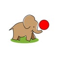 Elephants play ball. flat design.