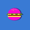 Icon of pink hamburger on the blue background