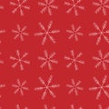 Christmas and New year seamless pattern. White snowflakes at the red background. Royalty Free Stock Photo