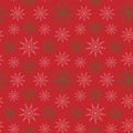 Bright New year and Christmas seamless pattern, white and green snowflakes at the red background Royalty Free Stock Photo