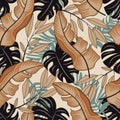 Jungle leaf seamless vector floral pattern background. Trendy summer Hawaii print. Vector design. Jungle print. Floral