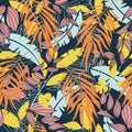 Jungle leaf seamless vector floral pattern background. Trendy summer Hawaii print. Vector design. Jungle print. Floral