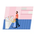 Cute pair of father and daughter spending time together - buying a dessert. Happy fatherhood. Flat cartoon vector illustration