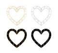 Set of 4 polygonal gradient heart frames. Silver and gold poly elements