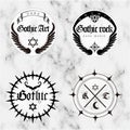 Cool Japanese Gothic style badges, stamps.Rock and heavy metal music logo. Royalty Free Stock Photo