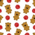 Bear and raspberries. Seamless pattern.