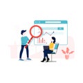 Conceptual web SEO Optimization flat illustration. Landing page for stylish website. Teamwork project, web agency or male young em