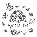 Vector illustration of masala milk tea cup and spices.
