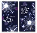 Realistic isolated sparkler light on dark background. New Year vertical banners. Vector illustration