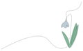 Spring flower snowdrop one line drawing, vector Royalty Free Stock Photo
