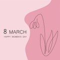 Women`s day background with spring flower snowdrop, vector