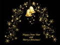 Christmas card with golden bells on a musical theme Royalty Free Stock Photo