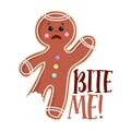 Bite me - Hand drawn vector Gingerbread man. Royalty Free Stock Photo
