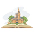 Princess castle from a fairy tale with many towers in flat style Royalty Free Stock Photo